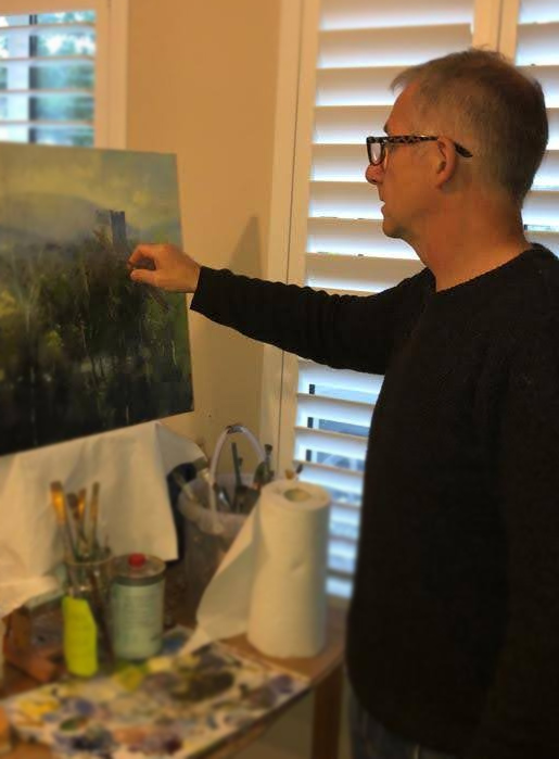 artist seumas macfarlane working in his studio