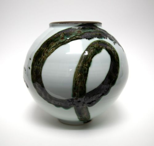 splash moon jar with gold rim by tricia thom
