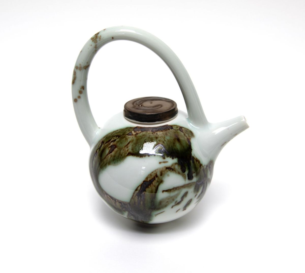 small round teapot clear/blue splash by tricia thom