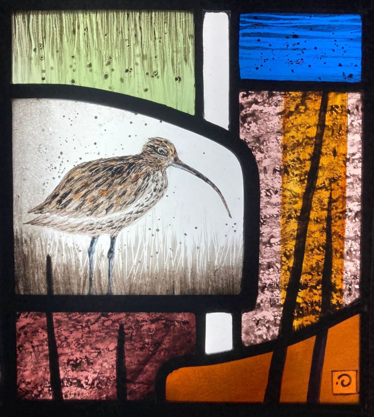 curlew a stained glass panel by ise stumpff